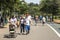 People walking, biking and running on Ibirapuera Park