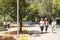 People walking, biking and running on Ibirapuera Park