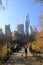 People walking through Central Park on a warm,hazy December day,NYC,2015