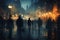 People walking in the city at night,motion blur abstract background, A crowd of people walks in the city at night, creating a