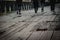 People walking on the destroyed wooden brige