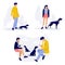 People walking with dogs, men and women with their pets stock illustration