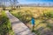 People walking the famous dutch Pieterpad walking path near Oudemolen