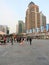 People walking in front of Oriental Pearl Tower, Lujiazui, Pudong, Shanghai, China