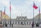 People walking in front of the Palacio de La Moneda, the seat of the President of the Republic of Chile. Santiago, Chile.