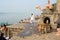 People walking on the ghat of Maheshwar on India