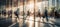 People walking in a glass office, blurred image.