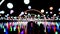 People walking on illuminated bridge at night 3d animation