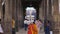 People walking inside the temple