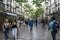 People walking on the most famous avenue in barcelona Las Ramblas