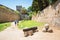 People walking next to Grand master palace in old town of Rhodes