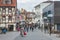 People walking on Obere Marktstrasse in Bad Kissingen in Bavarian region, Germany