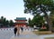 People walking outside of the Heian temple in Kyoto, Japan