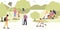 People walking in park color vector illustration