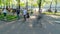 People walking in a park. Panoramic timelapse motion