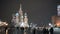 People walking at Red Square Kremlin Moscow city. Night evening St. Basil`s Cathedral. With audio.