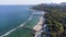 People Walking and Relaxing on Sandy Beach . Aerial Drone View Over Public Beach