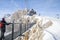 People walking on skywalk rope bridge on Dachstein mountain