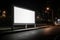 People walking in an urban park in the darkness. Blank empty billboard mock up. AI generation