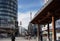 People walking and waiting for the traffic light in front of zebra crossing at The main Nagano train station in the sunny day