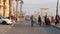 People walking, waterfront promenade beachfront boardwalk. Ocean beach near Los Angeles, California USA