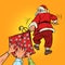 People want to rob Santa Claus of a bag of gifts. Excitement holiday discounts and sales. Christmas and New Year winter