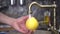 People wash the lemon under the tap with water