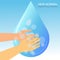 People Wash your hands on blue background with water drops,sign,symbol illustration