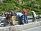 People watch bungee jump