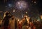 People watching lanterns in the sky and firework displayed at the end Yi Peng festival, Thailand