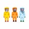 People wear hazmat protective suit in three variation model and color collection set in flat illustration vector isolated in white