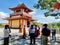 People wear mask and visit shishichanyuan temple, srgb image.