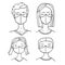 People wearing face masks. Hand drawn outline vector doodle man, woman and children in medical masks. Coronavirus