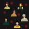 People wearing mask character set collection protection covid 19 coronavirus black isolated background with flat cartoon