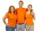 People wearing orange blank shirts