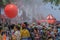 People were celebrating the last day of Songkran with water games and music