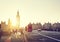 People on Westminster Bridge at sunset, London, UK