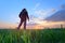 People wheat field sunset