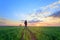 People wheat field sunset