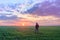 People wheat field sunset