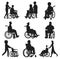 People who wheelchairs silhouette
