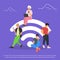 People in wi-fi zone. Flat stile.Vector Illustration
