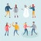 People in winter clothes vector flat set.