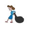People woman pulling garbage bag