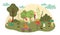 People work at autumn garden harvesting fruits crop and agriculture farming flat vector illustration, farmers harvest
