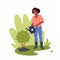 People work in garden, gardener worker woman working gardening watering lemon tree