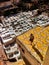 People work at the leather tanning in moroccan medina