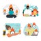 People worker burnout vector scene isolated set