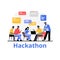 People working together hackathon vector flat illustration. Programmers work with data