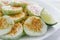 Pepinos con chile, Slices of cucumbers and chili, mexican snack, spicy food in mexico